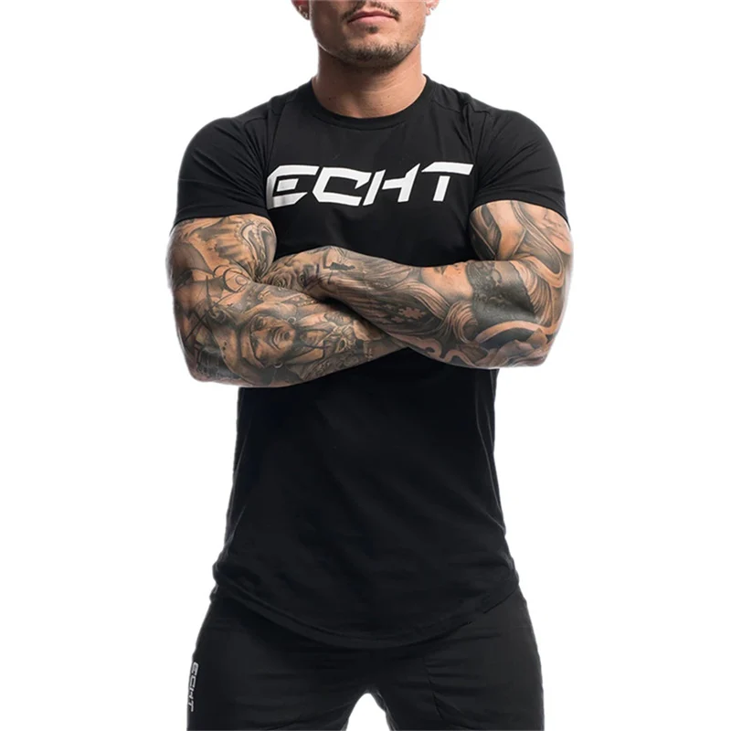 black printing white Мужская модная хлопковая футболка с короткими рукавами с принтом модные повседневные тренажерные залы фитнес, бодибилдинг, тренировка футболки мужские топы брендовая одежда - Цвет: black printing white