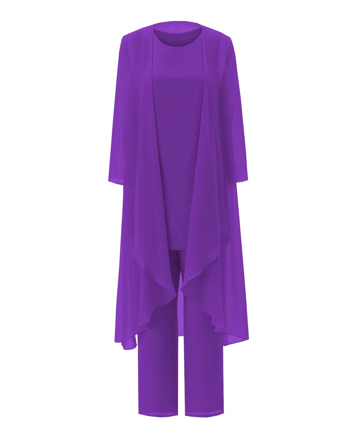 Purple Женский шифоновый модный костюм из 3 предметов для матери невесты, брючный костюм с длинными рукавами, костюм длиной до середины икры, куртка SL-M04 - Цвет: Purple