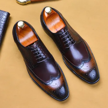 

British Style Men Brogues Dress Shoes Retro Carved Men's Leather Shoes Business Dress Oxfords Shoes Genuine Leather