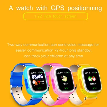 

Q90 GPS Phone Positioning Fashion Children Watch 1.22 Inch Color Touch Screen Kids SOS Smart Watch Anti-lost Wristwatch