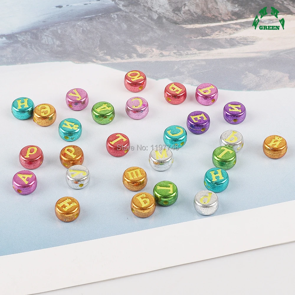 Retro Russian Letter Beads for Jewelry Making 4*7mm 3600pcs Vintage Gold Alphabets Printed Acrylic Small Bead Charms for Kids