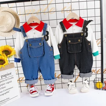 

Newborn Baby Boy Clothes Set Spring Infant Baby Clothing Set T-shirt + Denim Romper 2Pcs Gentleman Toddler Oufits For Boys