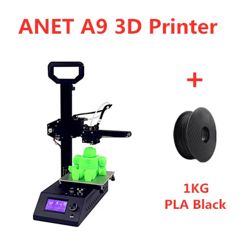 Anet A9 3d принтер Высокая точность Поддержка нескольких нитей со стабилизатором алюминиевый каркас с стержнем из нержавеющей стали и ЖК-экраном HD - Цвет: A9 1kg PLA BLACK
