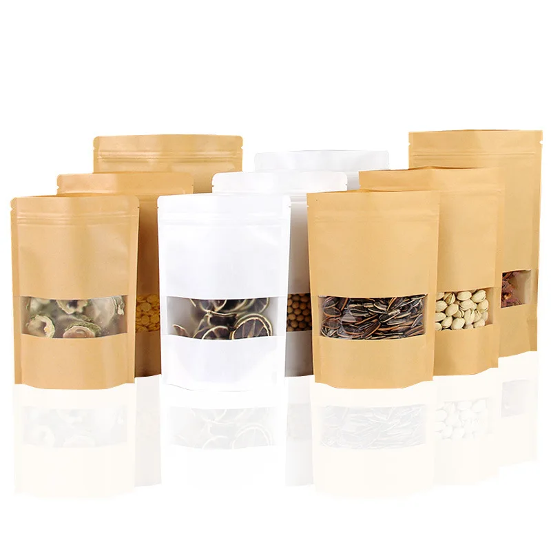 

10pcs new diy multi-size Window Kraft paper bag tea nut packing bag Kraft paper self-sealing bag dry fruit sealed bag food bag