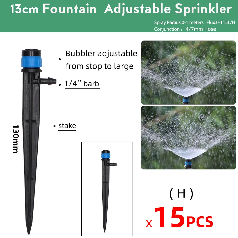 15PCS 90/180/360° Gardens Adjustable Drip Irrigation Sprinkler Misting Nozzles on 13CM Stake Dripper Inserting Ground Sprayer