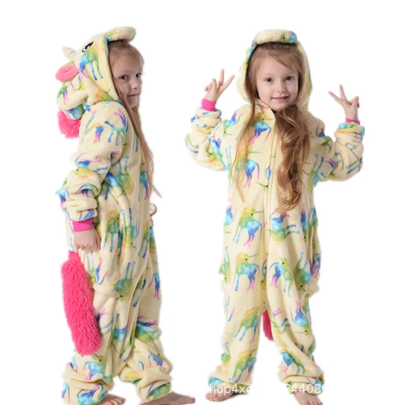 Colorful unicorn Зимняя Пижама с пандой для мальчиков и девочек; Фланелевая пижама кигуруми с единорогом; детская одежда для сна; детская пижама с единорогом - Цвет: Colorful unicorn