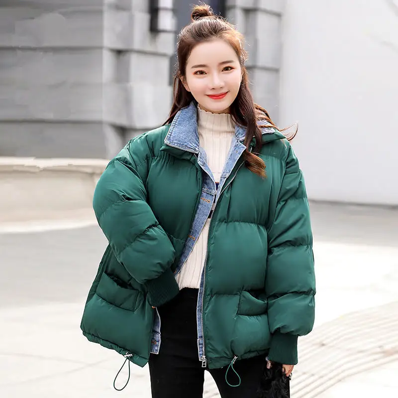 8003 dark green Джинсовая стеганая зимняя куртка из двух частей, Женское пальто для студентов, женские свободные повседневные хлопковые парки, теплая верхняя одежда C5771 - Цвет: 8003 dark green