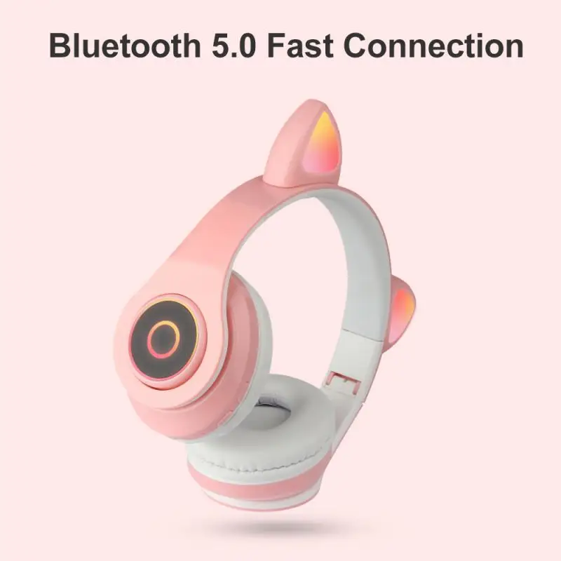 2020 Wireless Foldable Cat Ear Earphone 5 0 Bluetooth Headphones With RGB Led Stereo Gaming Headset Mic Bluetooth Earphone