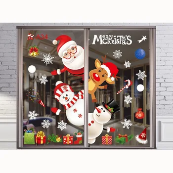 

Merry Christmas Decor Window Stickers Santa Elk Wall Sticker For Christmas Home Door Window Display Decor Happy New Years 2021