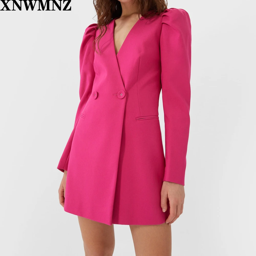 

2020 Women V-neck Double Breasted Blazer Dress Lady Elegant Solid Office Lady Suit Jacket Long Sleeve Slim Blazer Feminino za