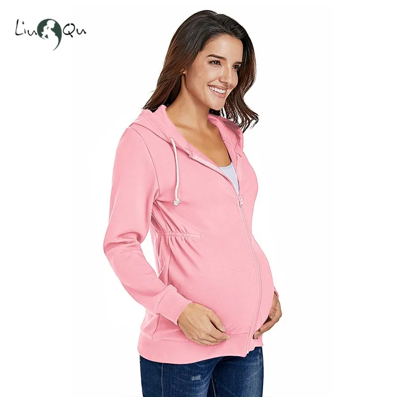 Женская одежда для беременных на молнии с капюшоном, куртка, топы для беременных, Одежда для беременных с длинным рукавом, открытые спереди топы для беременных