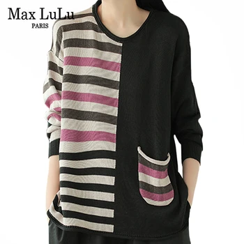 

Max LuLu Korean New Clothes Womens Casual Streetwear Ladies Vintage Striped Printed Sweaters Loose Fashion Oversized Pullovers