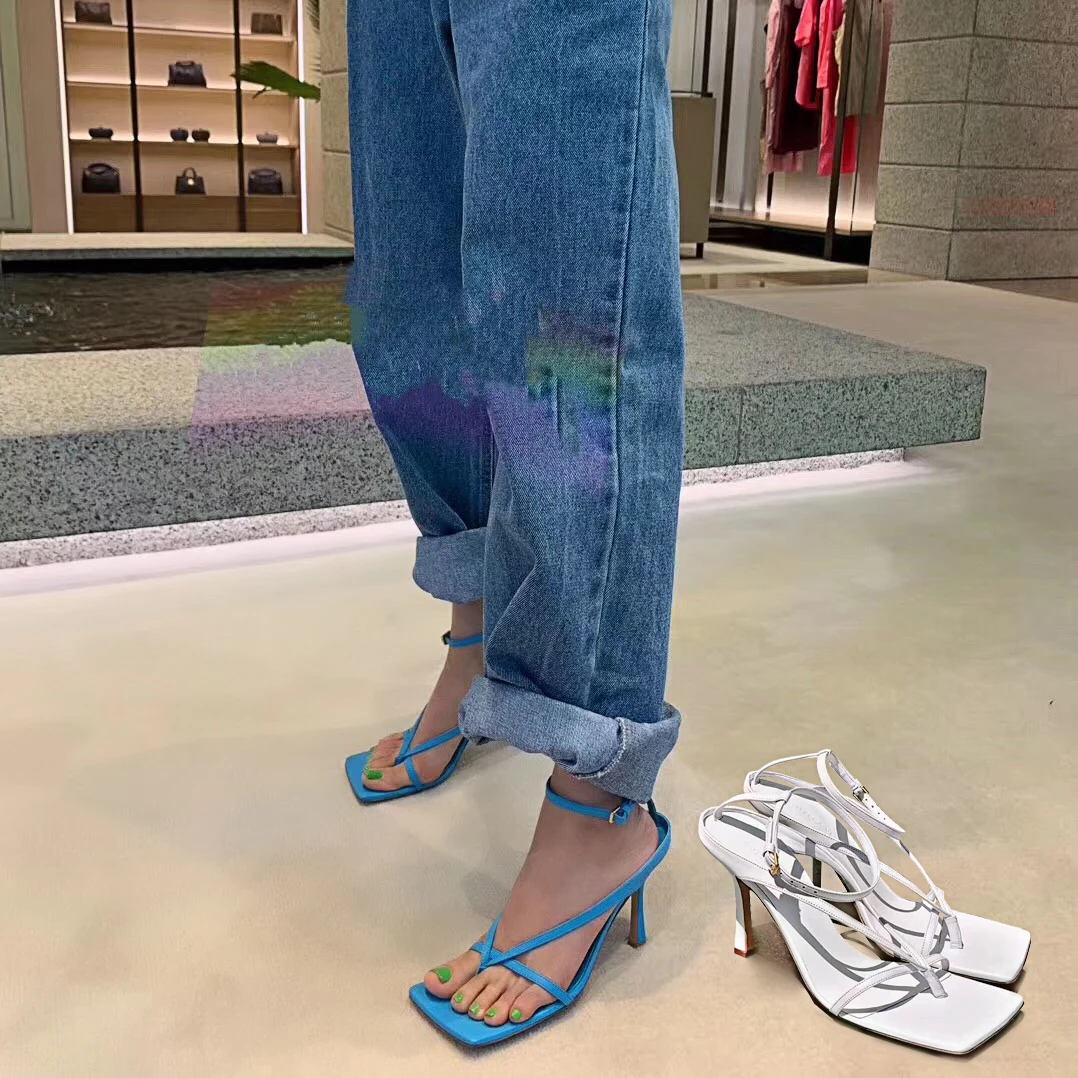 

Sandals Women T-strap Cross-tied Thong Sandals Designer Gladiator Sandals Women Shoes Summer 2019 Square Toe Thin High Heels