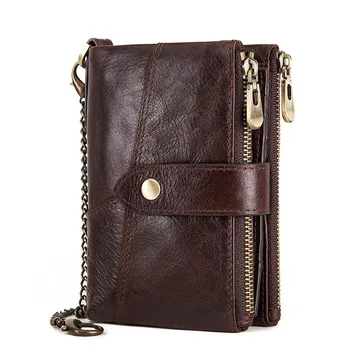 

Men's Short Wallet Genuine Leather Purse Anti-theft Brush Retro Crazy Horse Cowhide Men's Double Zipper Buckle Wallet