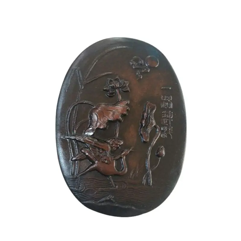 

Chinese Old Wa Shi Stone Inkstone With Exquisite Carving Lotus Flower