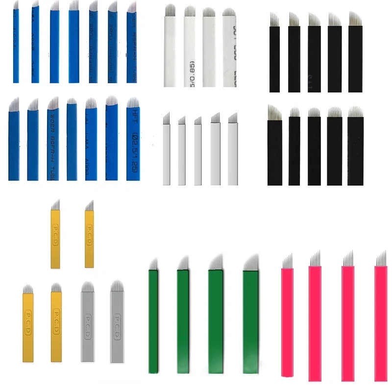 100 шт. микроблирующие иглы разные цвета PCD Nano LAMINA MICRO Flex Blade для бровей Татто