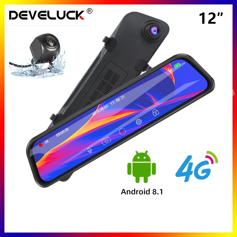 

12 " 4G Wifi Android 8.1 Car DVR Navigation GPS Touch Screen Rearview mirror Camera1080P Dual Lens Video Recorder Registrator