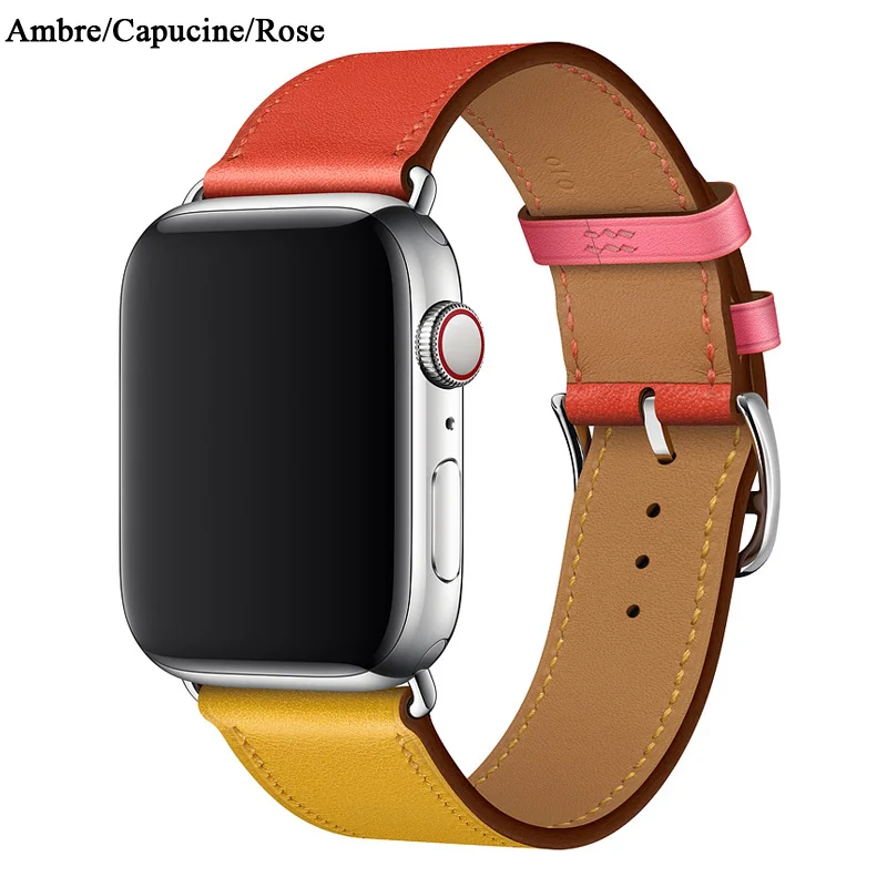 Одноместный Тур ремешок для Apple watch 44 мм 40 мм iWatch ремешок 42 мм 38 мм браслет из натуральной кожи ремешок для Apple watch 4 3 2 1 44 40 38 - Цвет ремешка: Indigo Craie Orange