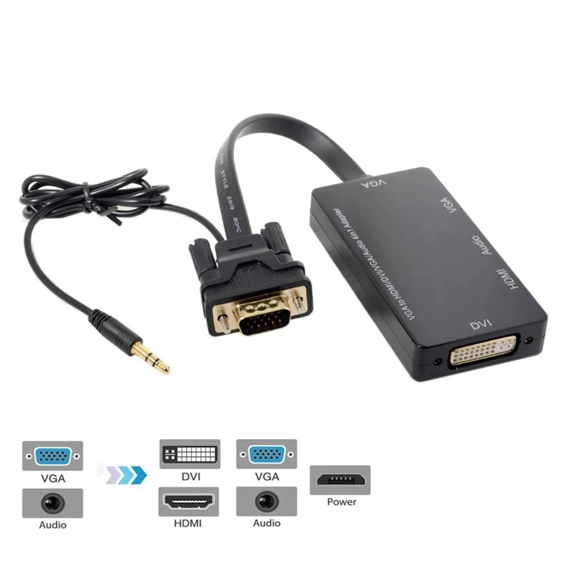 AABB-Vga Аудио Hdmi Dvi 4 в 1 Dongle Кабель-адаптер многопортовый сплиттер конвертер для Hdtv Pc монитор проектор черный