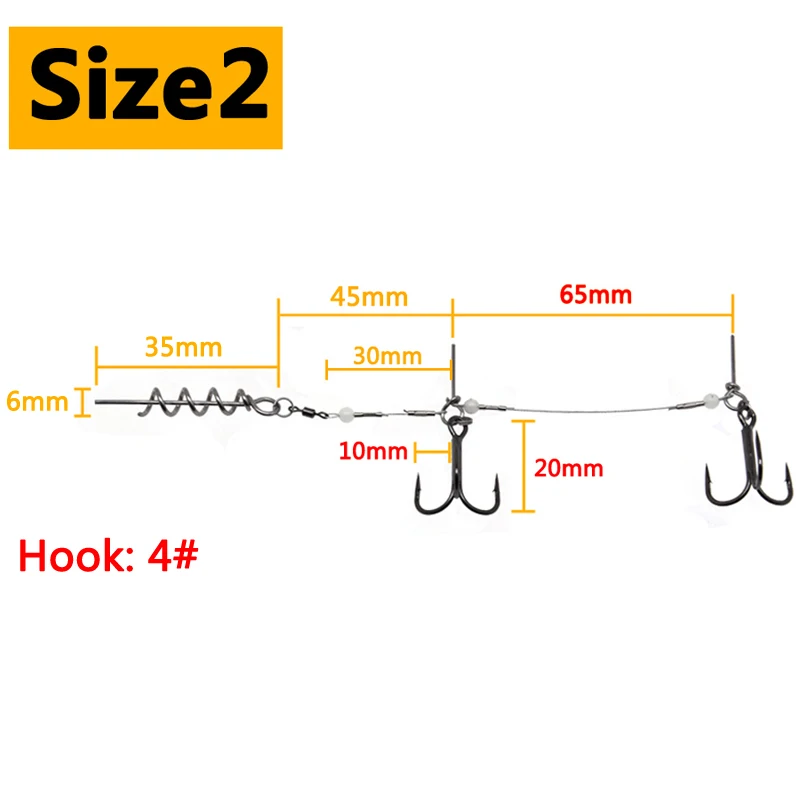 Size 2 1 шт. двойные рыболовные крючки светящиеся рыболовные снасти рыболовные крючки с винтовым разъемом Карп колючий крючок океан для большой мягкий шэд - Цвет: Size 2
