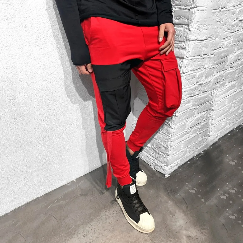Discount Men's Side Pocket Patchwork Straight Harem Pants 2020 Hip Hop Casual Male Tatical Joggers Trousers Fashion Streetwear Pants JR06