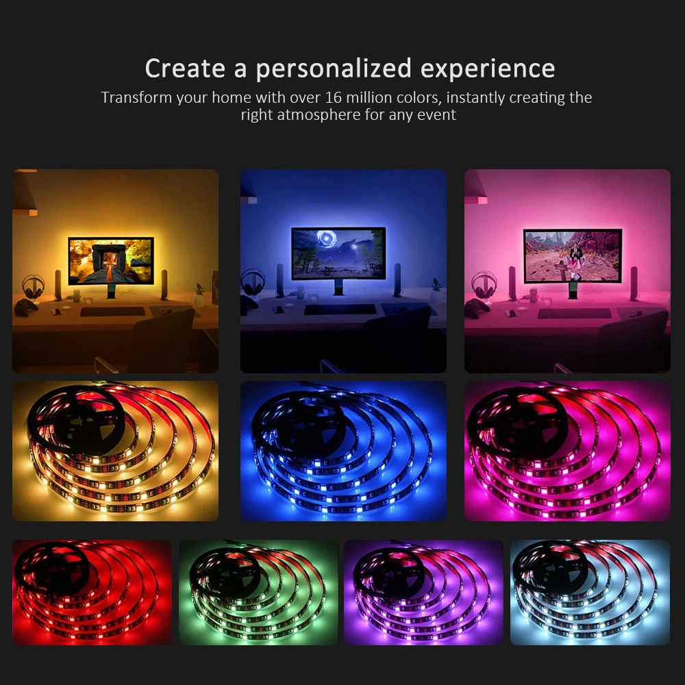 ledlight tv kit 5V USB LED Strip light 5050 RGB Dream Color Ambient TV Kit  Desktop PC Screen Background lighting 1/2/3/4/5M