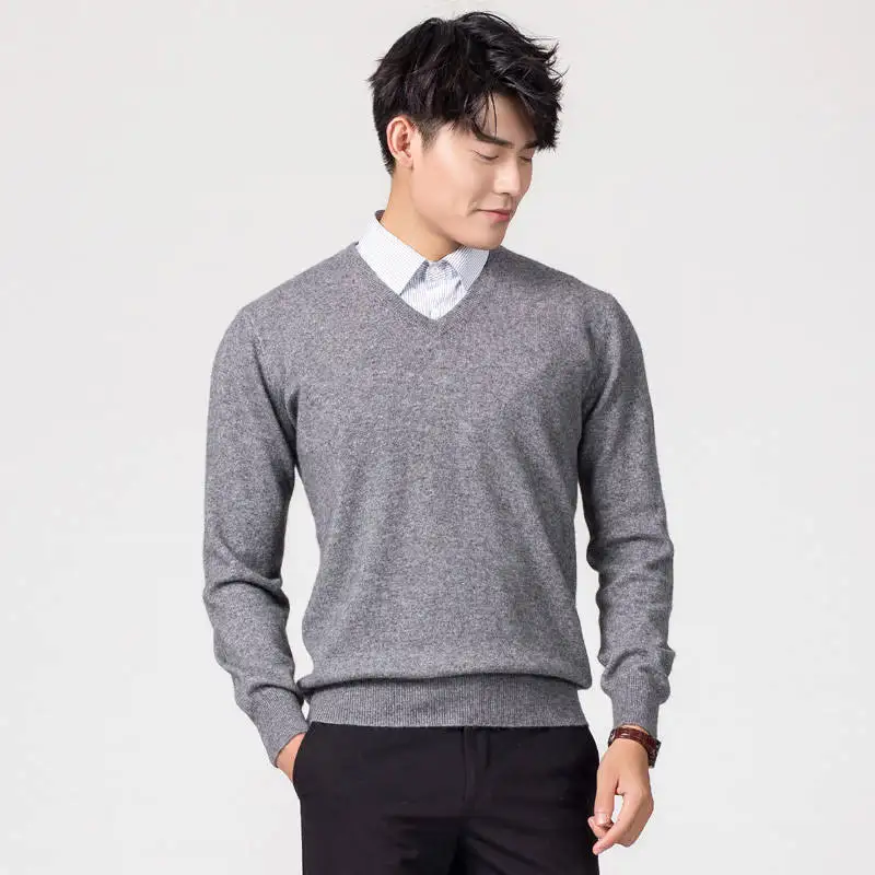 Мужские пуловеры, новинка зимы, модный свитер Vneck, кашемировые и шерстяные вязаные Джемперы, Мужская шерстяная одежда, Лидер продаж, стандартные мужские топы - Цвет: Vneck grey