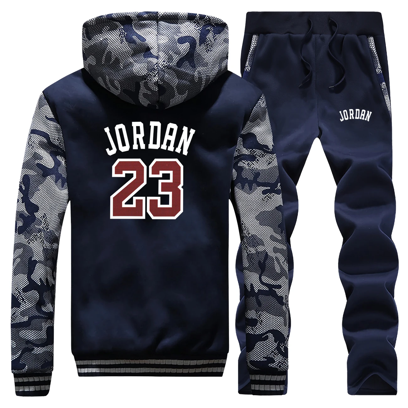 Male Hoodie Winter Tracksuit Mens Jacket Jordan Camouflage Pants Zip-Coats Warm-Suit