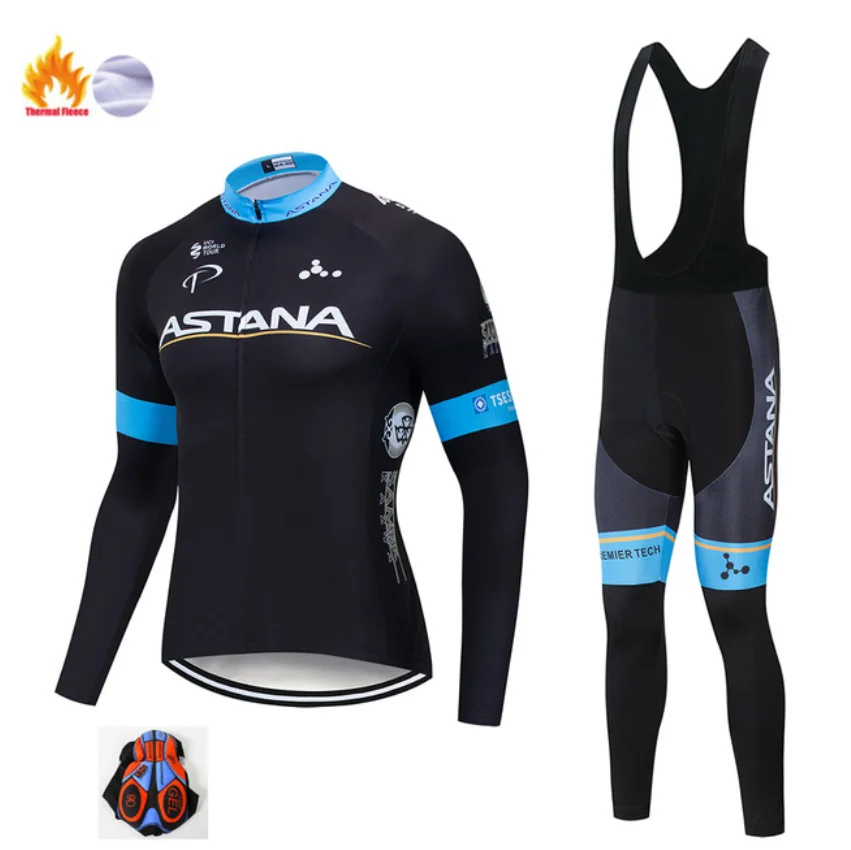 Fleece long sleeve 2020ASTANA Pro Мужская одежда для велоспорта с длинным рукавом Ropa Ciclismo Invierno Hombre зимний теплый флисовый комплект для велоспорта из джерси и штанов - Цвет: Fleece long sleeve
