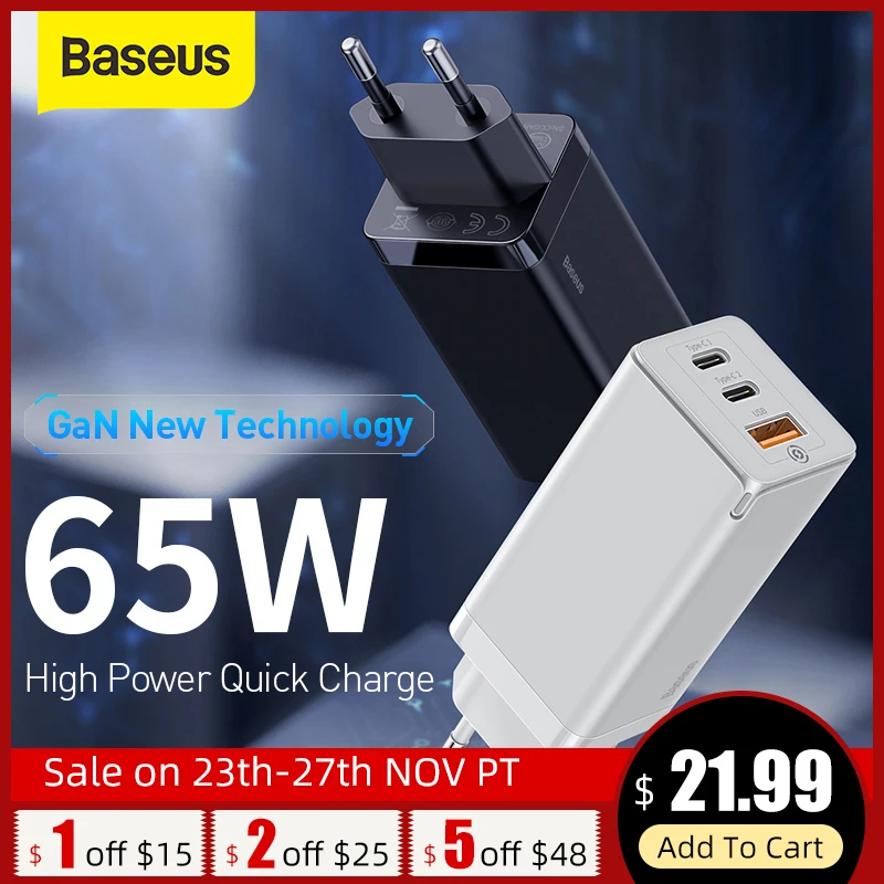 Baseus 65W GaN Charger Quick Charge 4.0 3.0 Type C