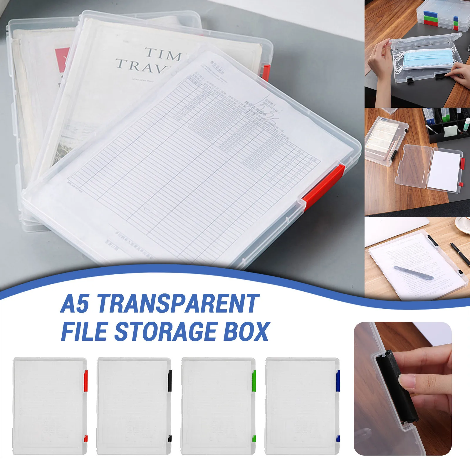 Caja de almacenamiento transparente A5 de almacenamiento de datos, caja de archivo de papel de documentos de plástico transparente, Nvoice 2021