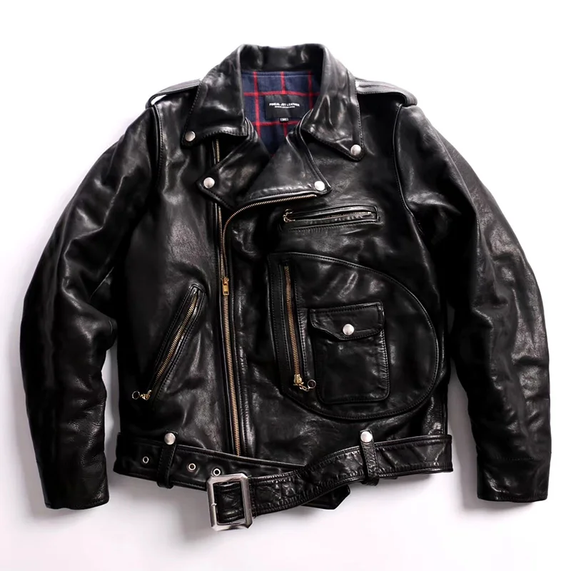 J22 Read Description! Asian Size Super Top Quality Genuine Horse Leather Coat Slim Classic Horsehide Stylish Rider Jacket 1937 rock can roll read description asian size army genuine cow leather canvas coat wax water proof jacket