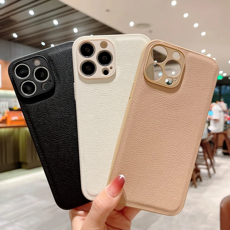 Luxury Leather Textured Case for iPhone 11 12 13 Pro MAX Mini XR X XS 7 8 Plus SE 2022 Silicone Square Frame Shockproof Cover iphone 13 pro max clear case