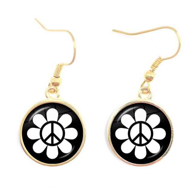 Blue-Red-Yellow Hippie Peace Van Bus Photo Drop Earrings Retro Beach Bus Car Collectors Bus Peace Sign Jewelry For Women