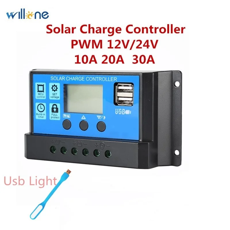 10A 20A 30A за максимальной точкой мощности, Солнечный Контроллер заряда 12V 24V режимы Auto, PWM 5V Выход солнечных батарей Панель регулятор фотоэлектрических домашних Батарея Зарядное устройство ЖК-дисплей с двумя портами USB