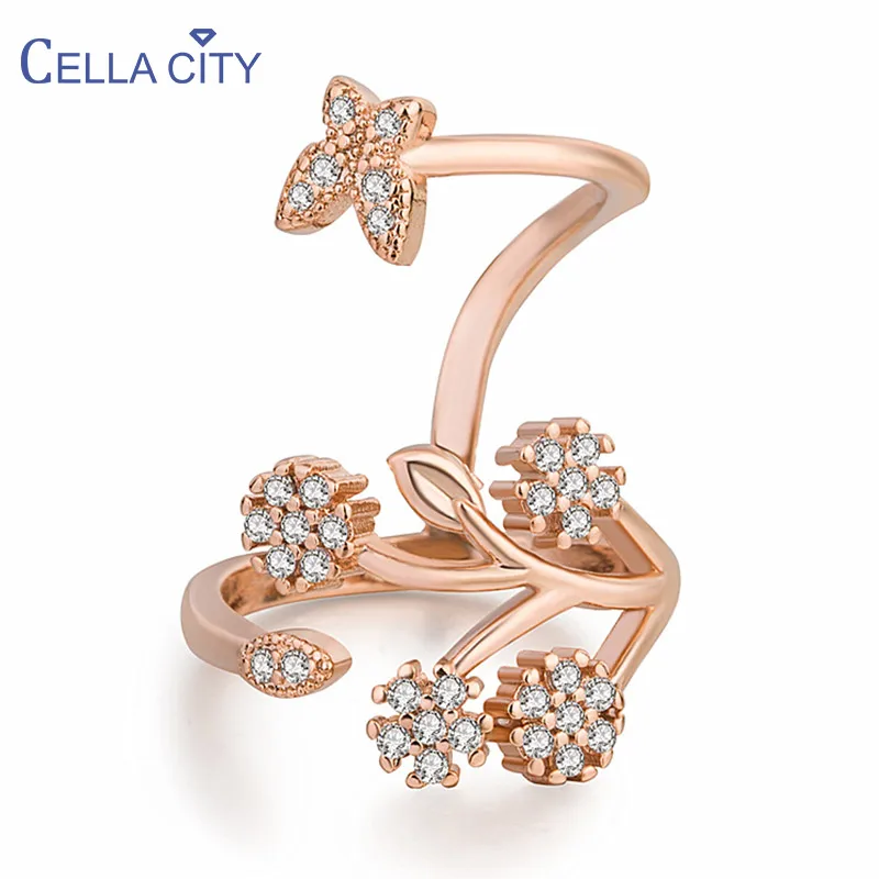 Cellacity Trendy Silver 925 Ring for Women Fine Jewelry Gemstones Plant Branch Butterfly Rose Gold Color OpeningAdjustable Party Cellacity Trendy Silver 925 Ring for Women Fine Jewelry Gemstones Plant Branch Butterfly Rose Gold Color OpeningAdjustable Party