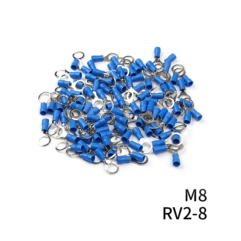 RV2-8 100 шт./компл. RV2 утепленная синяя кольцу клемы провод кабель электрические соединители 16-14 AWG комплект M3/M4/M5/M6/M8 - Цвет: RV2-8