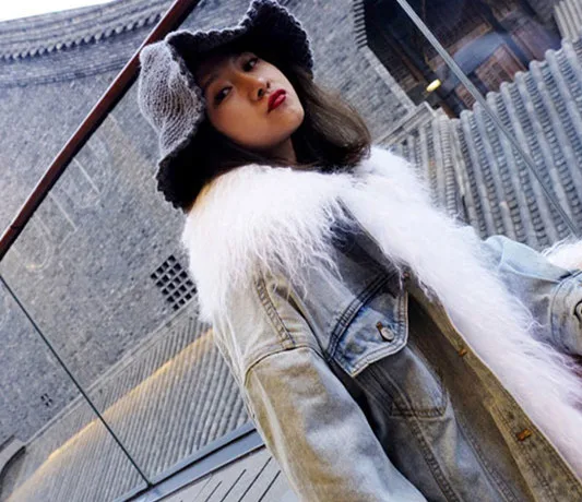 WHITNEY WANG Parkas Зимняя мода уличная натуральная монгольская овечья шерсть джинсовая Парка женская теплая зимняя джинсовая куртка Пальто Верхняя одежда
