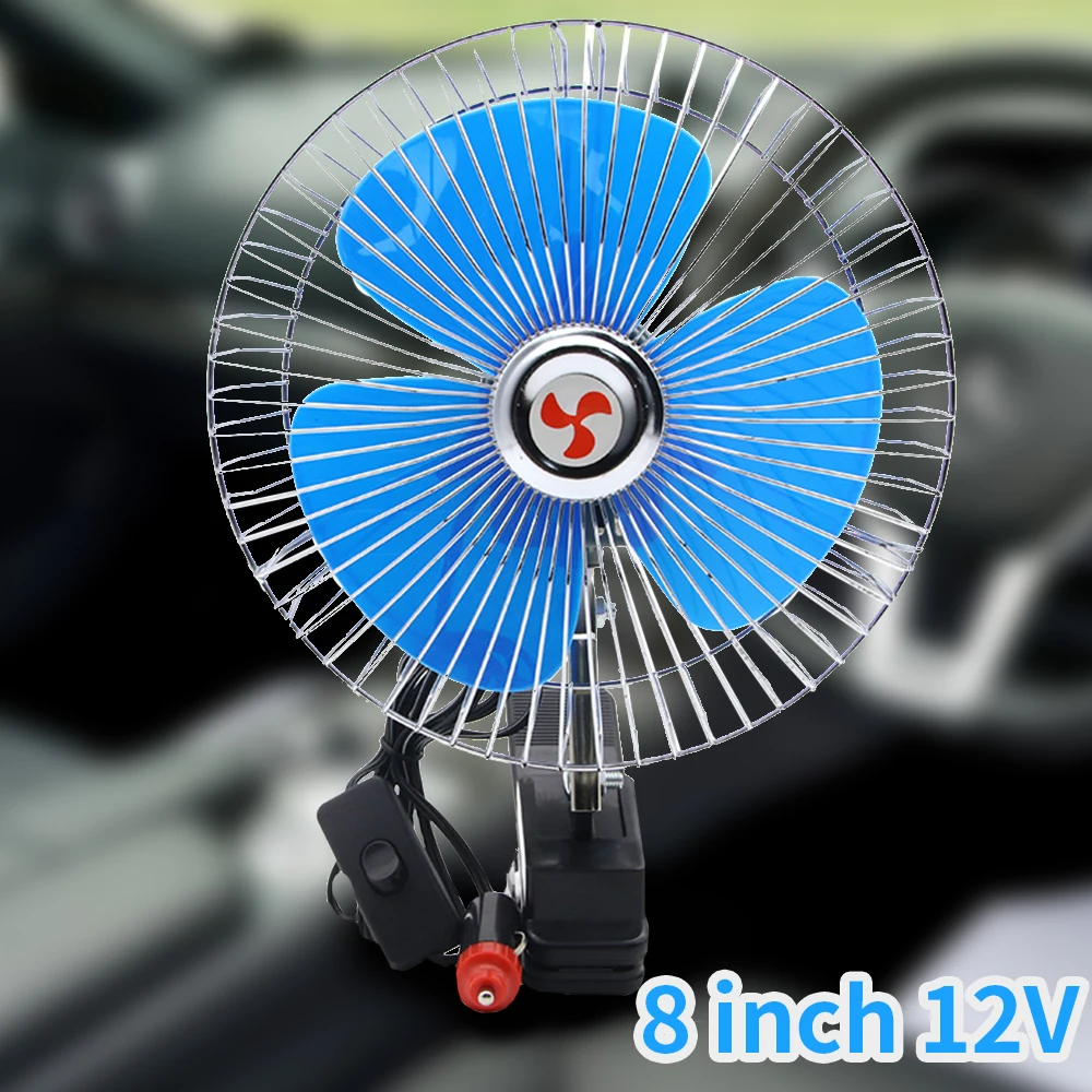 Car Fan 12V Portable Truck Vehicle RV DC Cooler Osciliating Auto Air Cooling 