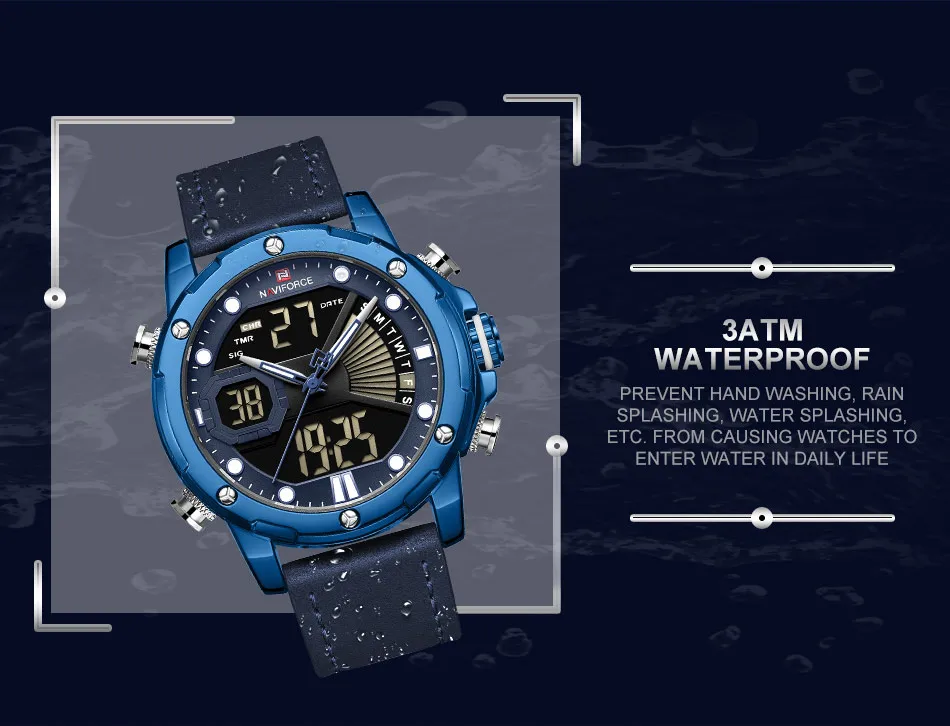 NAVIFORCE мужские часы Топ люксовый бренд Модные кварцевые мужские наручные часы водонепроницаемые кожаные Цифровые мужские часы Relogio Masculino