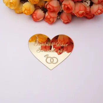 

30pcs Custom Small Heart Acrylic Mirror Wedding Couple Name Personalized Anniversary Party DIY Sticker Decor Bridal Favors Gifts