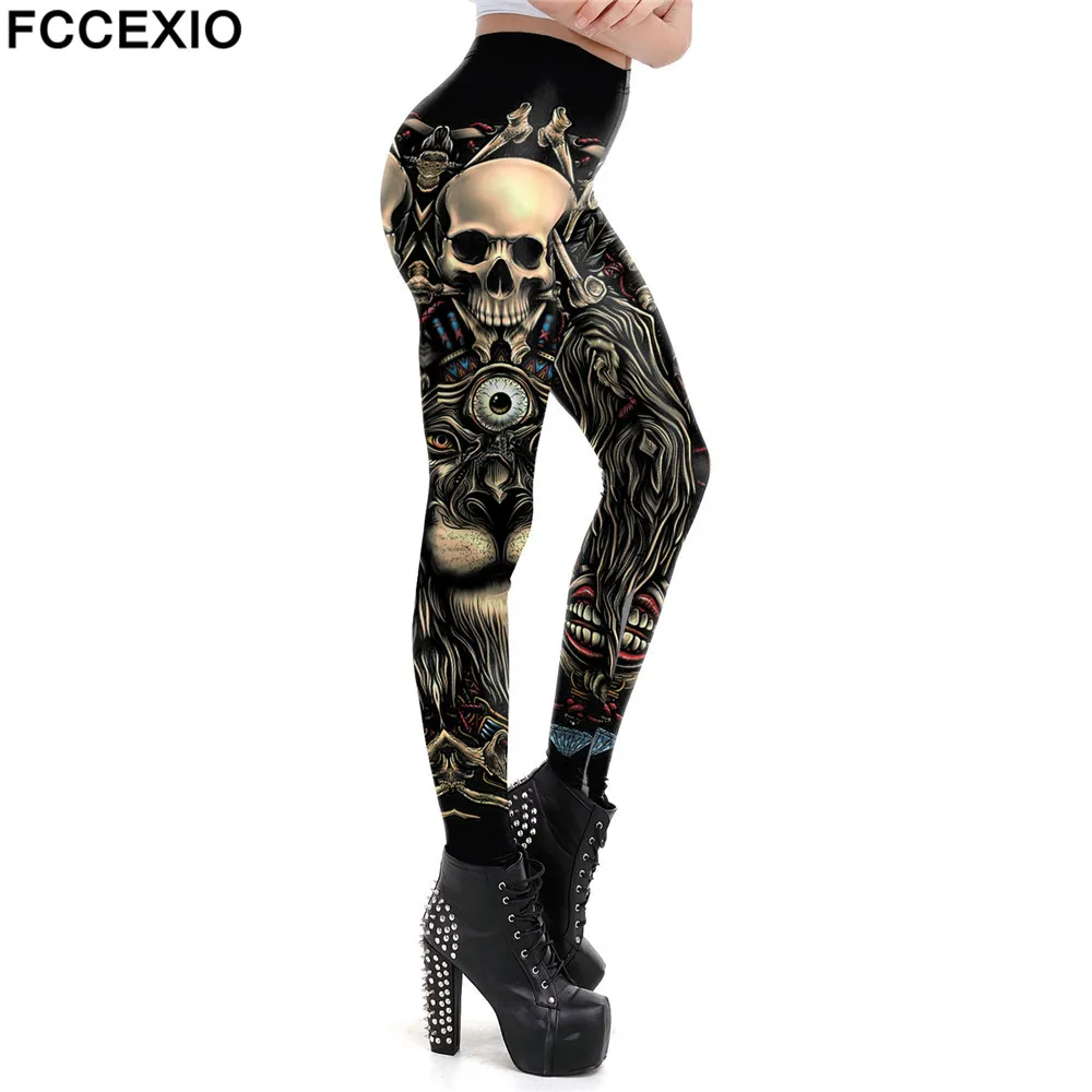 best leggings for women FCCEXIO Fashion Skull New Design Punk Women Legging Gothic Style Lion Retro Vintage Steampunk Leggins Ankle Pants Cosplay Leggin fleece lined leggings