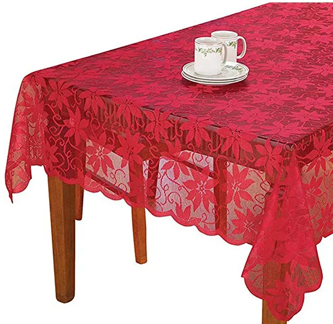 Red 152x213cm 6" x 102" Рождественская скатерть красная кружевная круглая скатерть Цветочная Скатерть свадебный Декор для дома - Цвет: Red 152x213cm