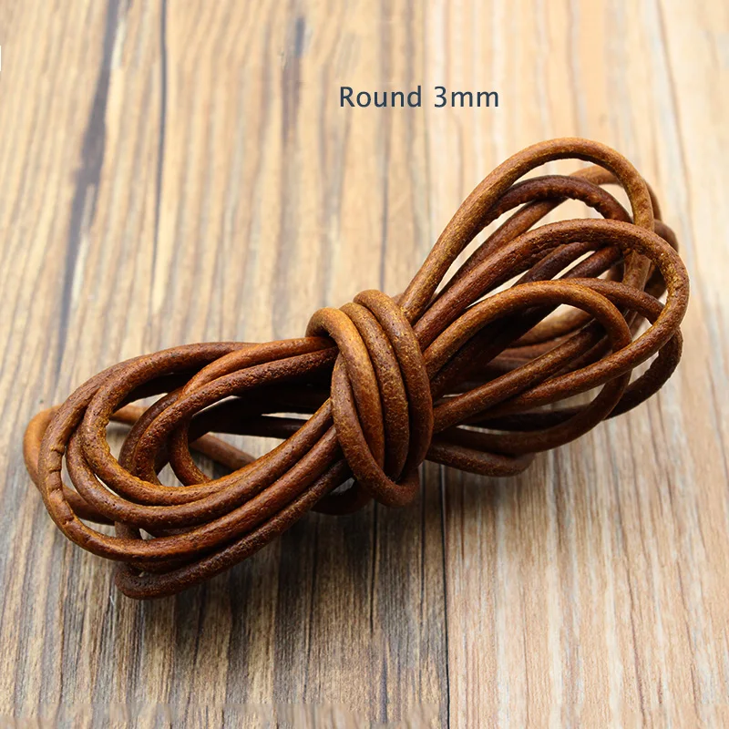 2meter/lot 3/4/5/6mm Round Classic Vintage Braided Genuine Cow Leather For  DIY Necklace Bracelet gift Making