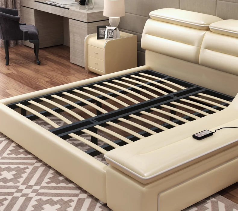 Роскошная массажная кровать из натуральной кожи с музыкальным динамиком для хранения
