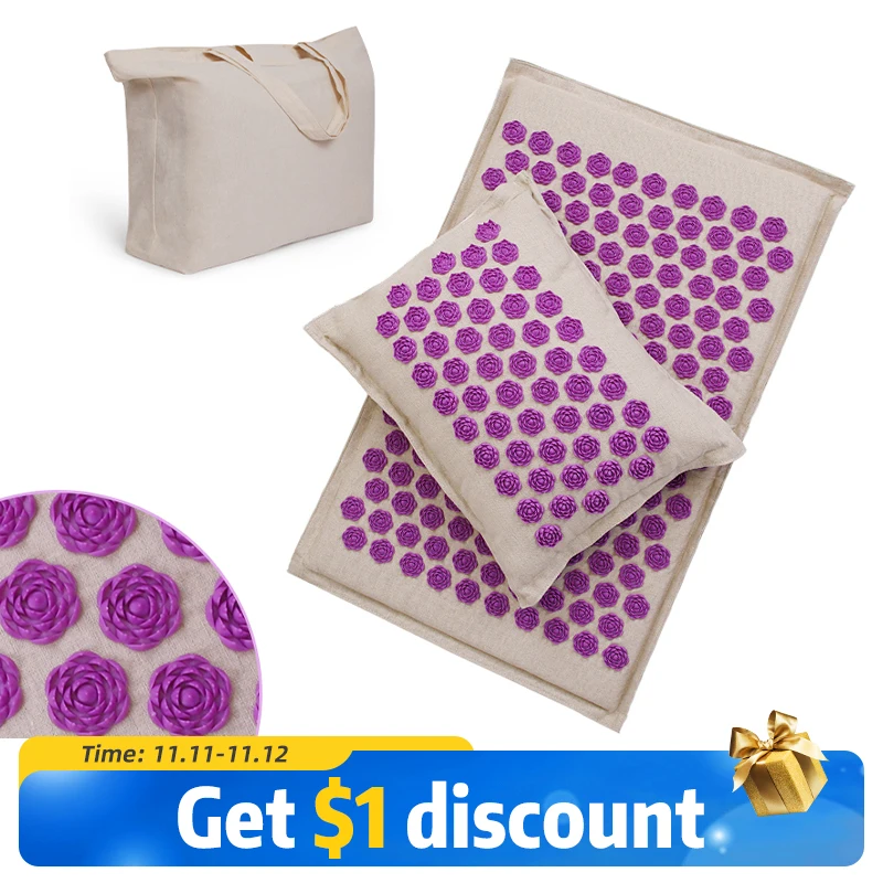 

Procircle Acupressure Mat Pillow Set for Massage Linen Cotton Acupuncture Mat with Back Neck Bag Pain Relief Better Deeper Sleep