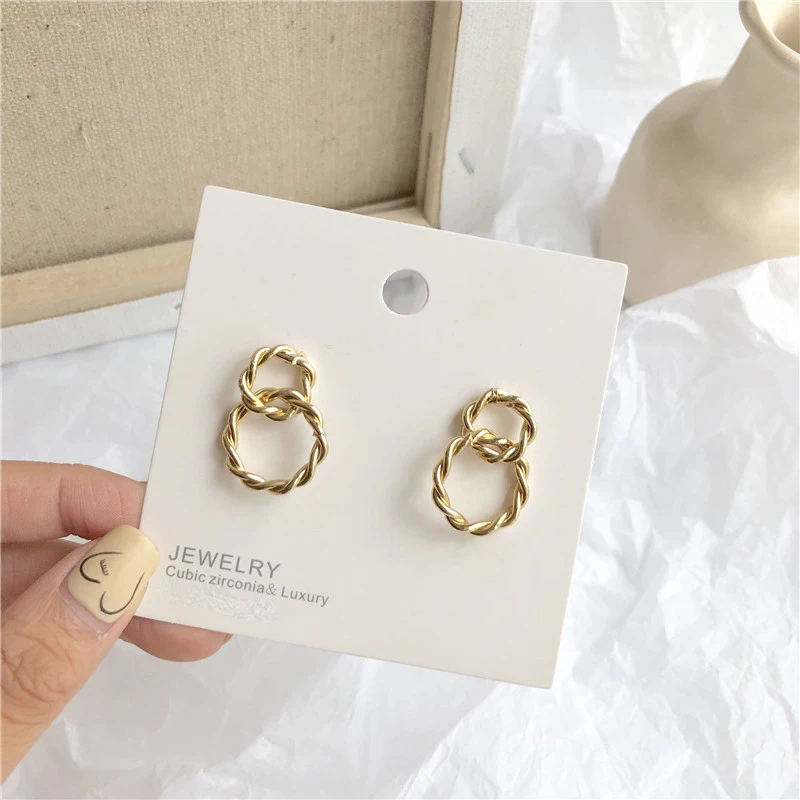 Винтажные серьги с подвесками простые металлические круглые геометрические для