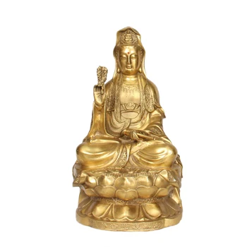 

LAOJUNLU Pure Copper Sitting Guanyin 8.8 Inch Namo Avalokiteshvara Bodhisattva Ornaments Crafts Bronze