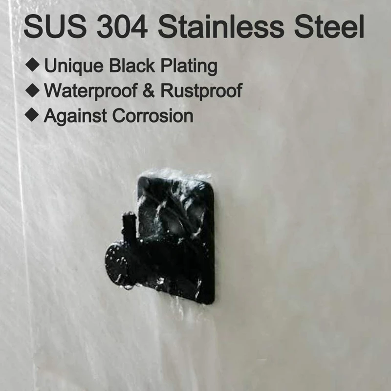 Adhesive Hooks, Stainless Steel Wall Hook Heavy Duty Coat Key Robe Towel Hooks for Hanging Bathroom Home Kitchen Office, Black