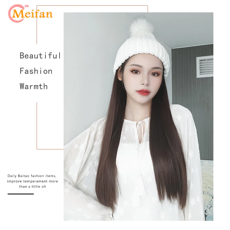 MEIFAN мода длинный кудрявый/прямой парик с эластичным вязать шляпы парики термостойкие синтетические Натуральные Искусственные волосы парики для женщин